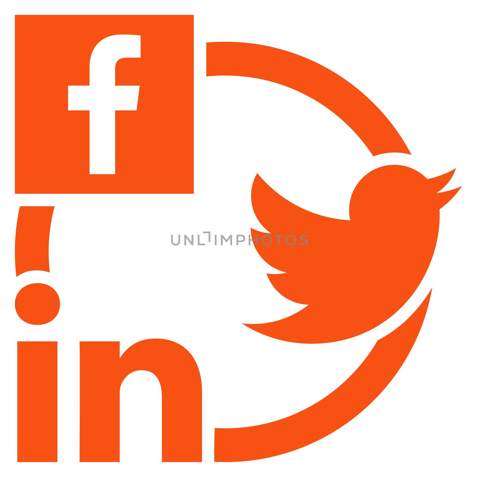Social Networks Icon. This flat glyph symbol uses orange color, and isolated on a white background.