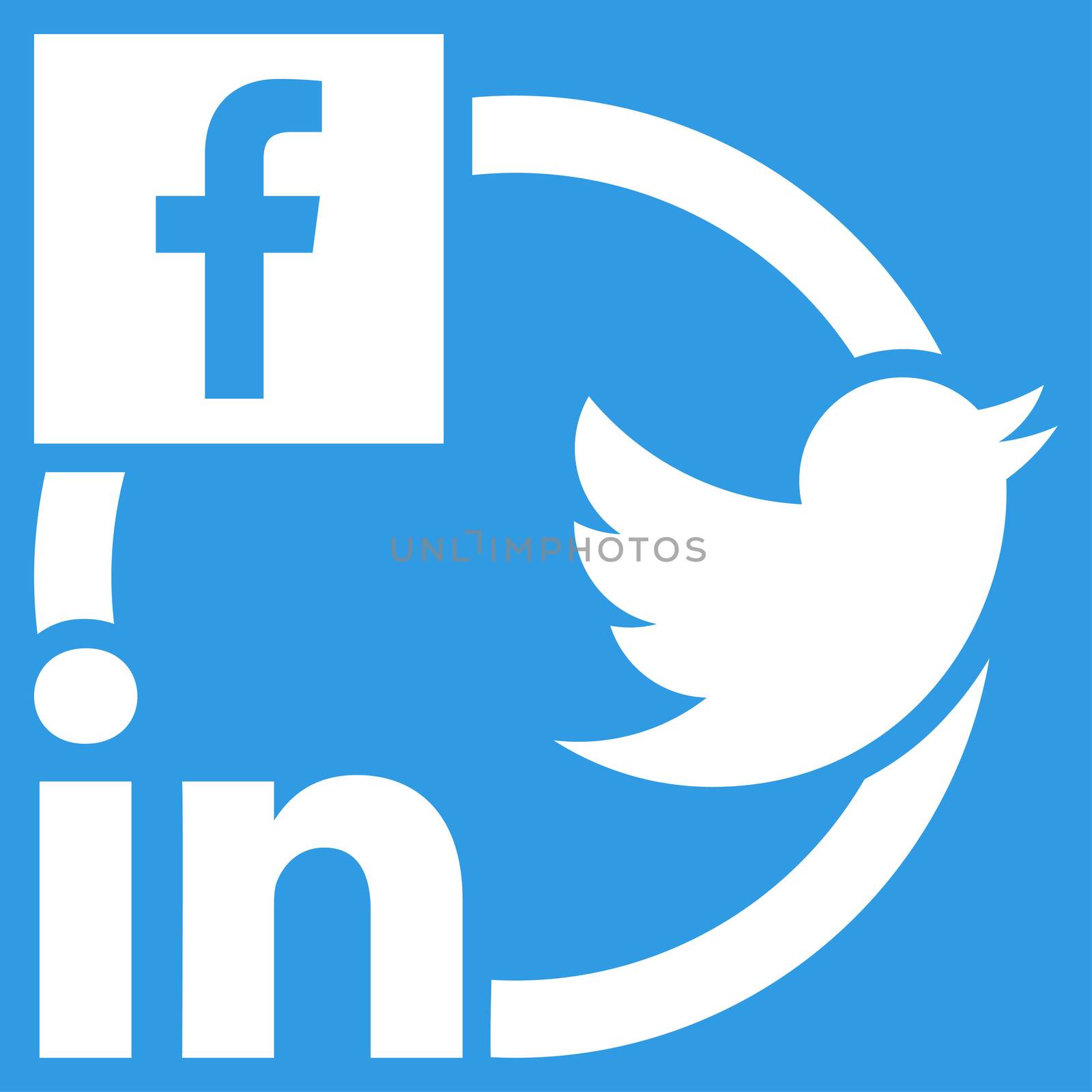 Social Networks Icon. This flat glyph symbol uses white color, and isolated on a blue background.