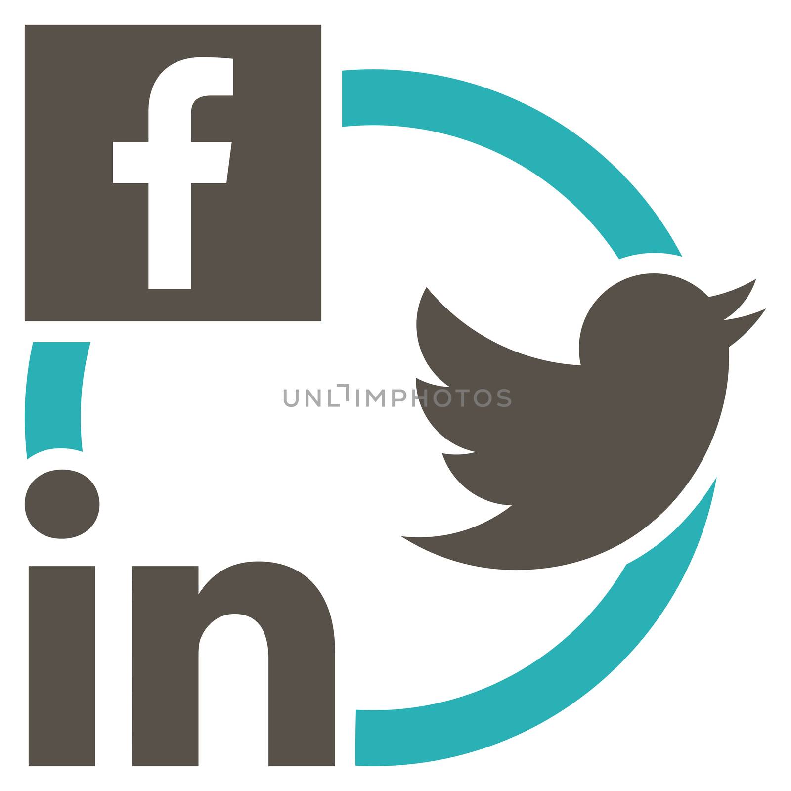 Social Networks Icon. This flat glyph symbol uses grey and cyan colors, and isolated on a white background.