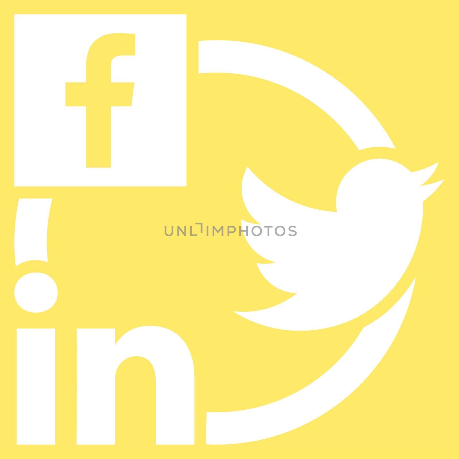 Social Networks Icon. This flat glyph symbol uses white color, and isolated on a yellow background.