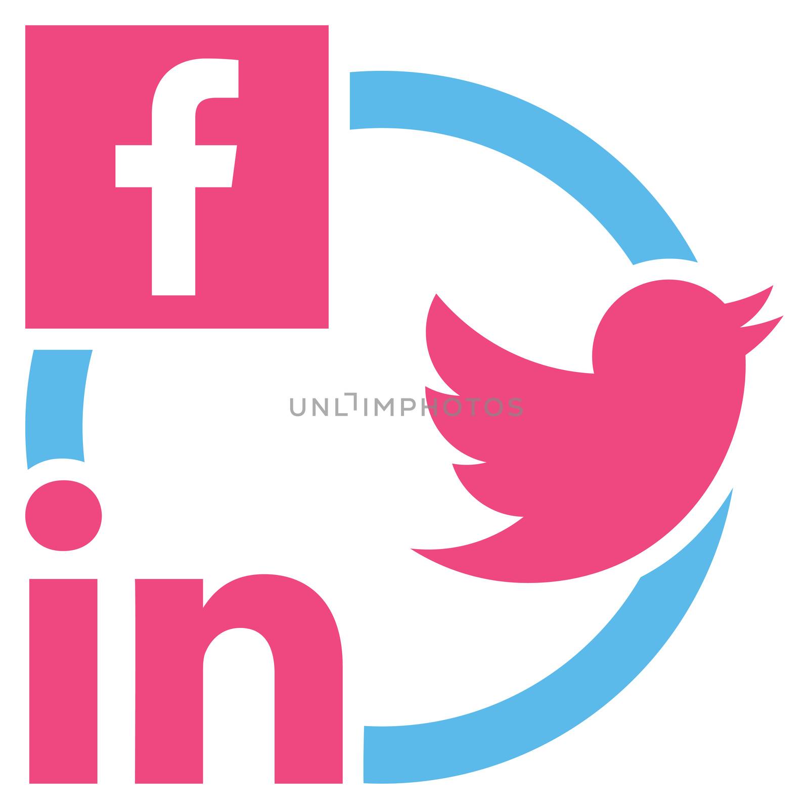 Social Networks Icon. This flat glyph symbol uses pink and blue colors, and isolated on a white background.