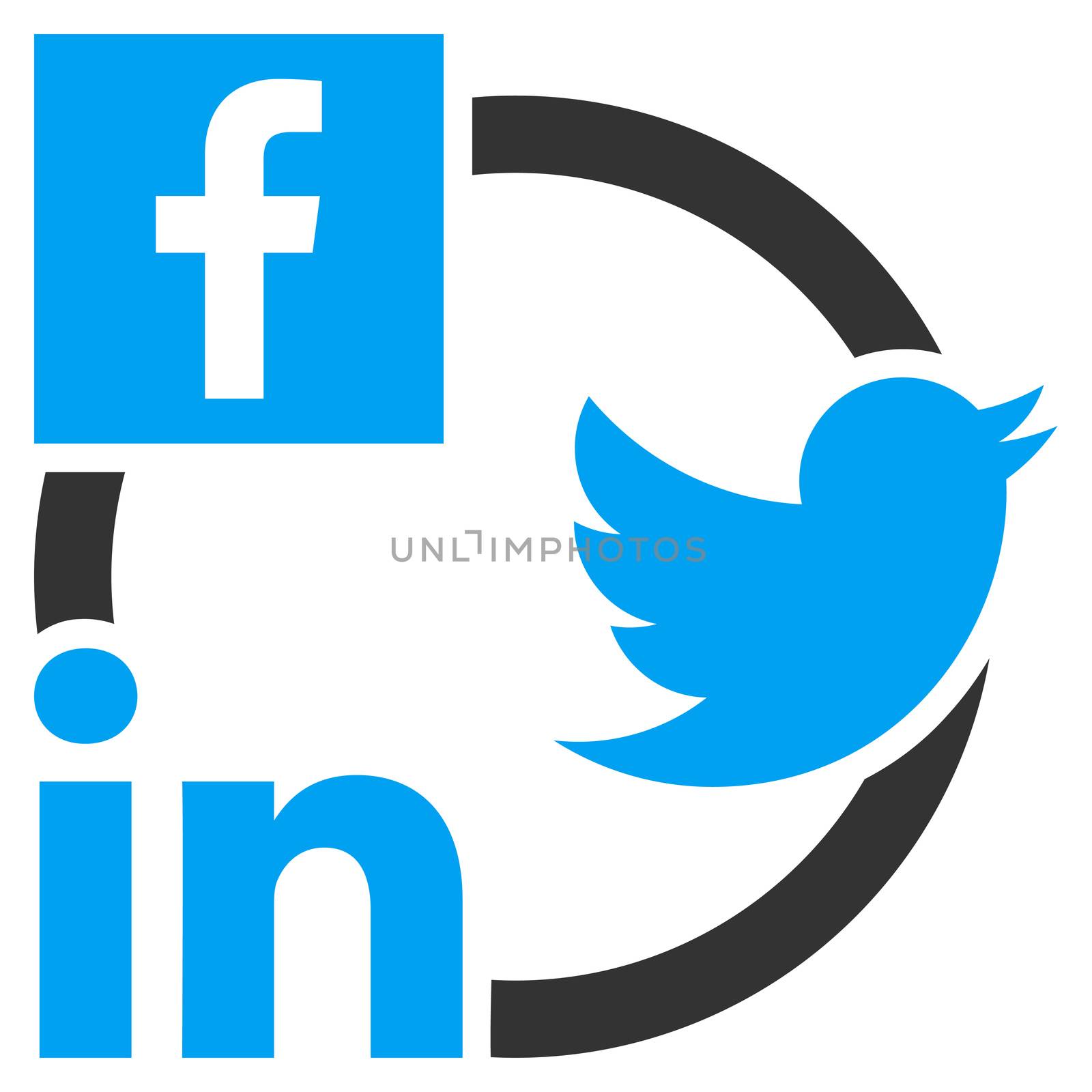 Social Networks Icon. This flat glyph symbol uses blue and gray colors, and isolated on a white background.