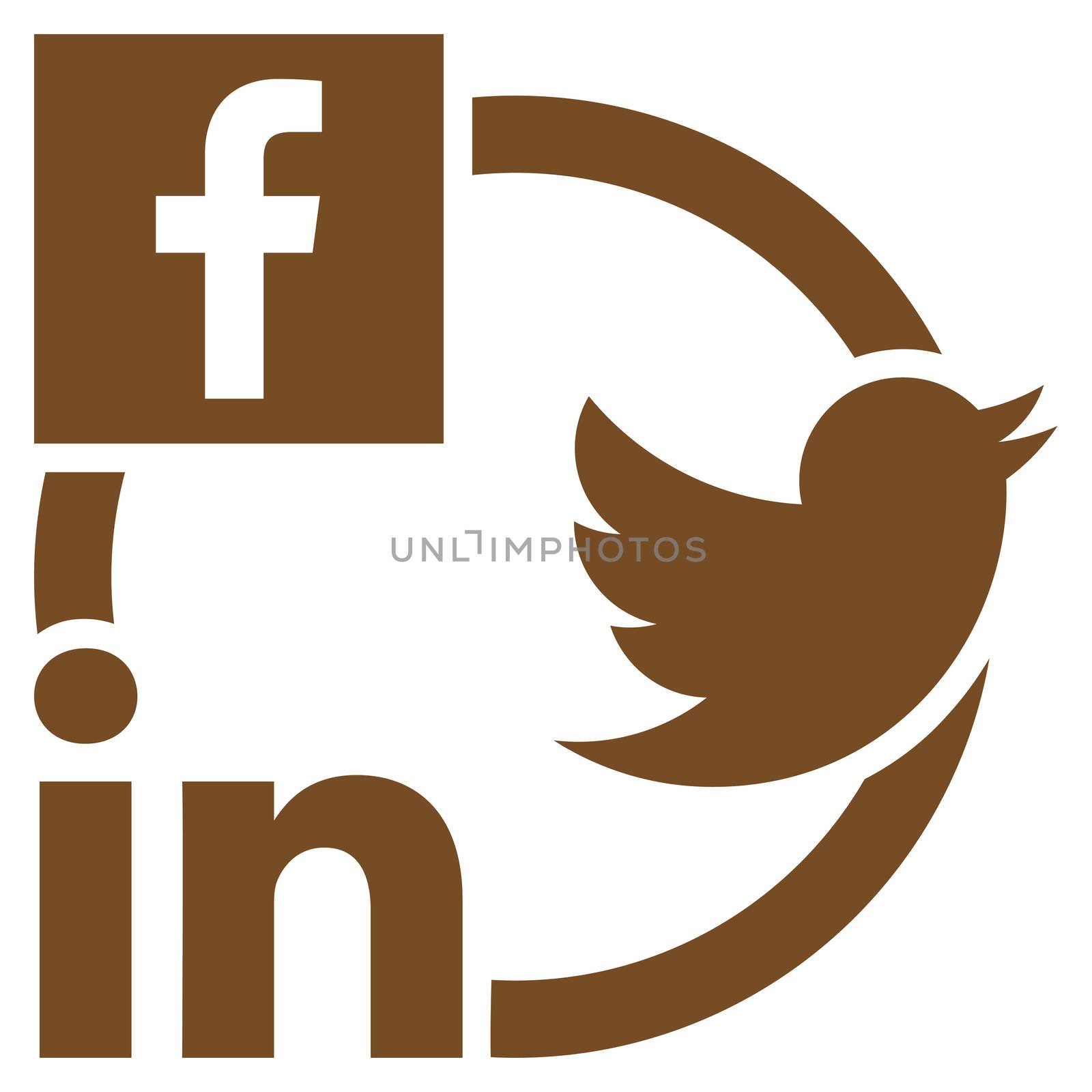 Social Networks Icon. This flat glyph symbol uses brown color, and isolated on a white background.
