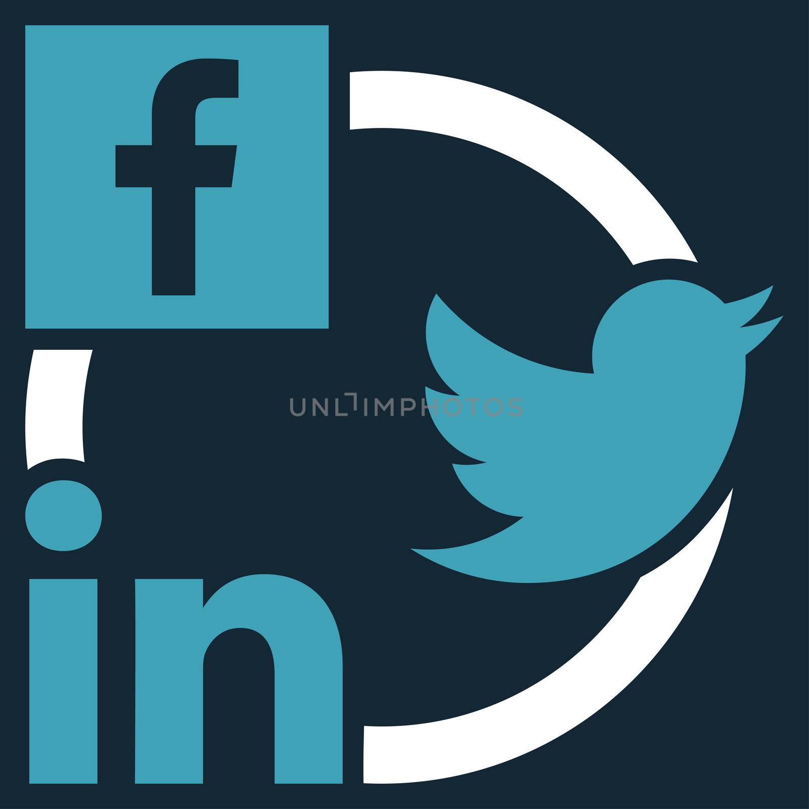 Social Networks Icon. This flat glyph symbol uses blue and white colors, and isolated on a dark blue background.