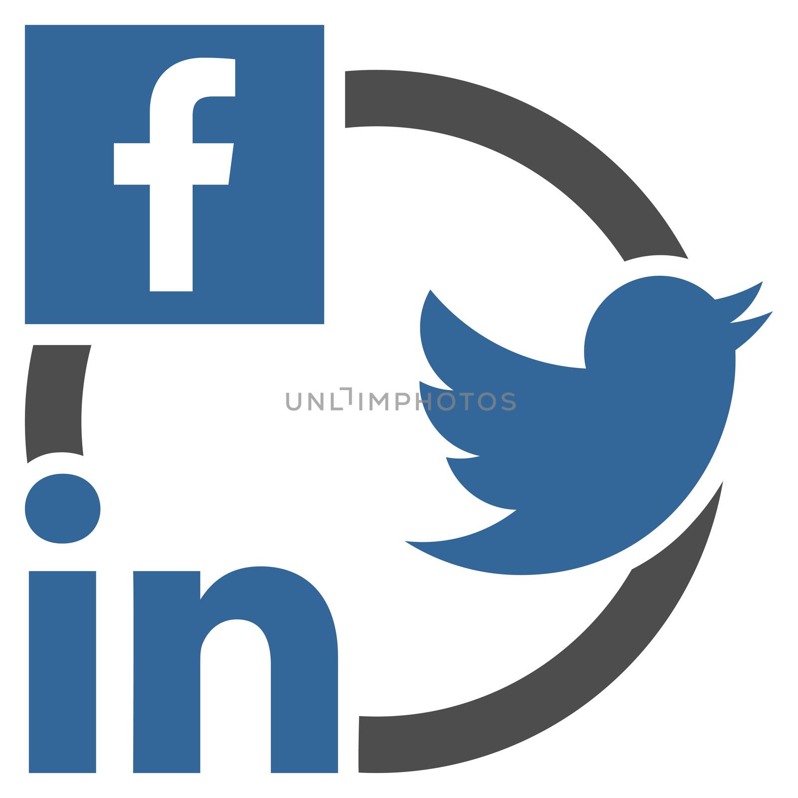 Social Networks Icon. This flat glyph symbol uses cobalt and gray colors, and isolated on a white background.