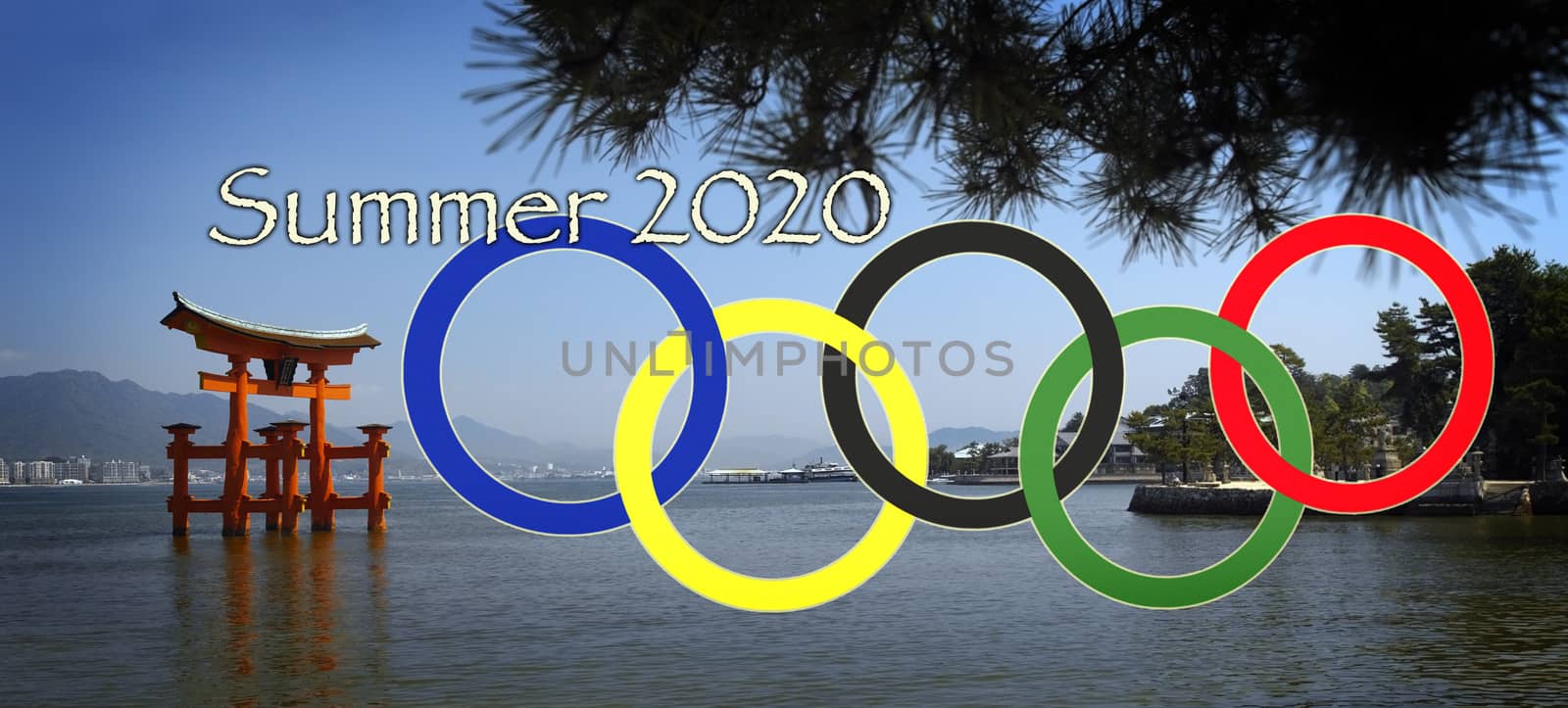 The 2020 Summer Olympics - Japan. Torii Gate at Itsukushima Shinto Shrine on Miyajima Island in Japan