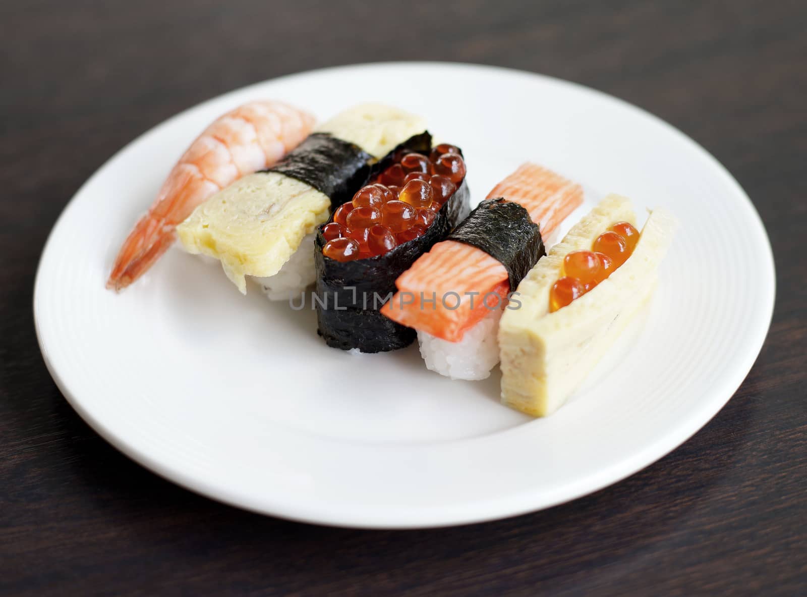 closeup of sushi rolls traditional japanese food       