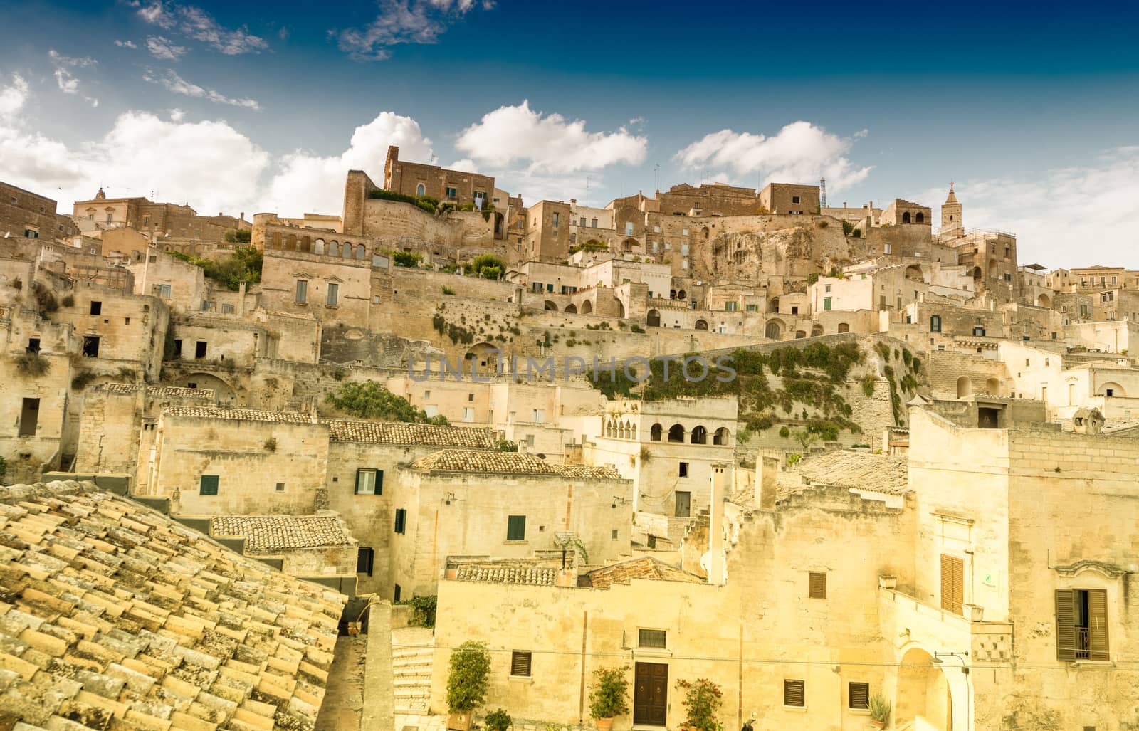 Ancient town of Matera (Sassi di Matera) on a beautiful summer day, Basilicata, southern Italy.