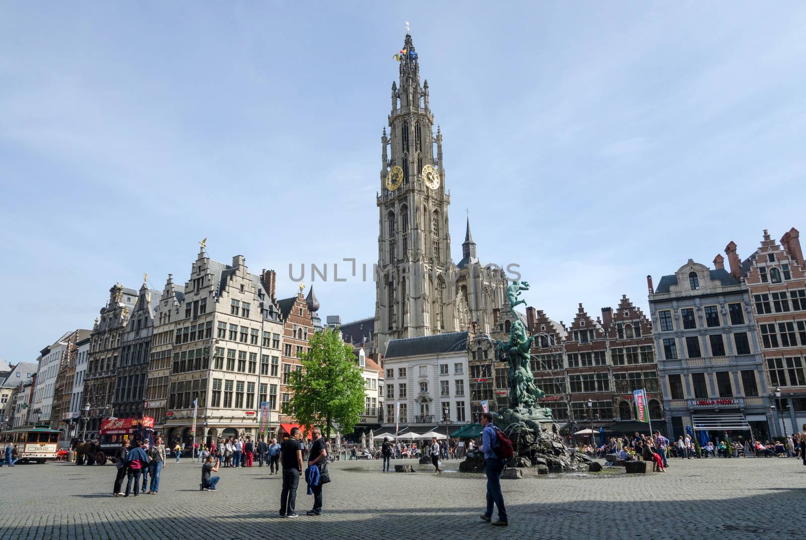 Antwerp, Belgium - May 10, 2015: Tourist visit The Grand Place in Antwerp by siraanamwong