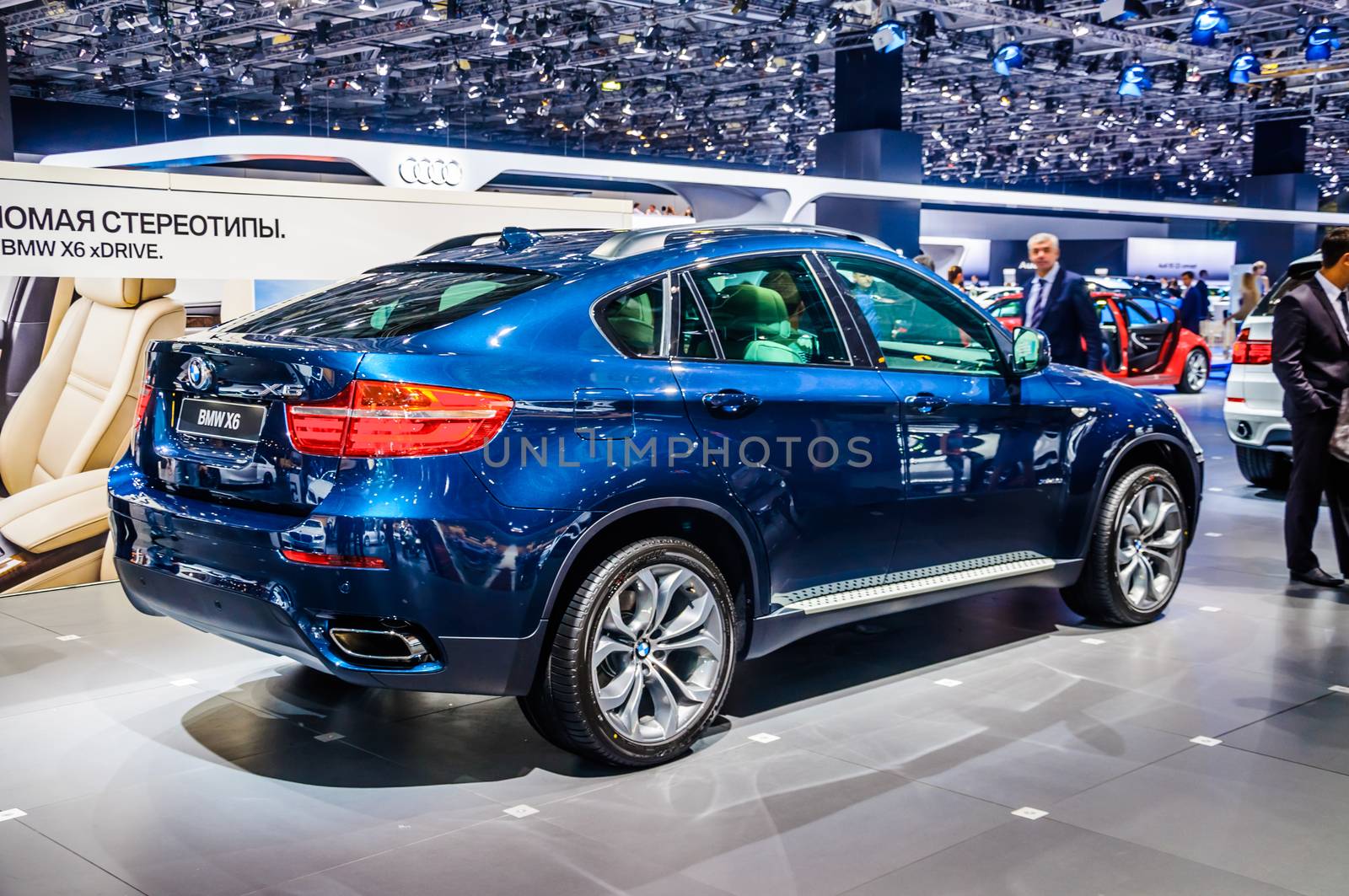 MOSCOW, RUSSIA - AUG 2012: BMW X6 E71 presented as world premiere at the 16th MIAS (Moscow International Automobile Salon) on August 30, 2012 in Moscow, Russia