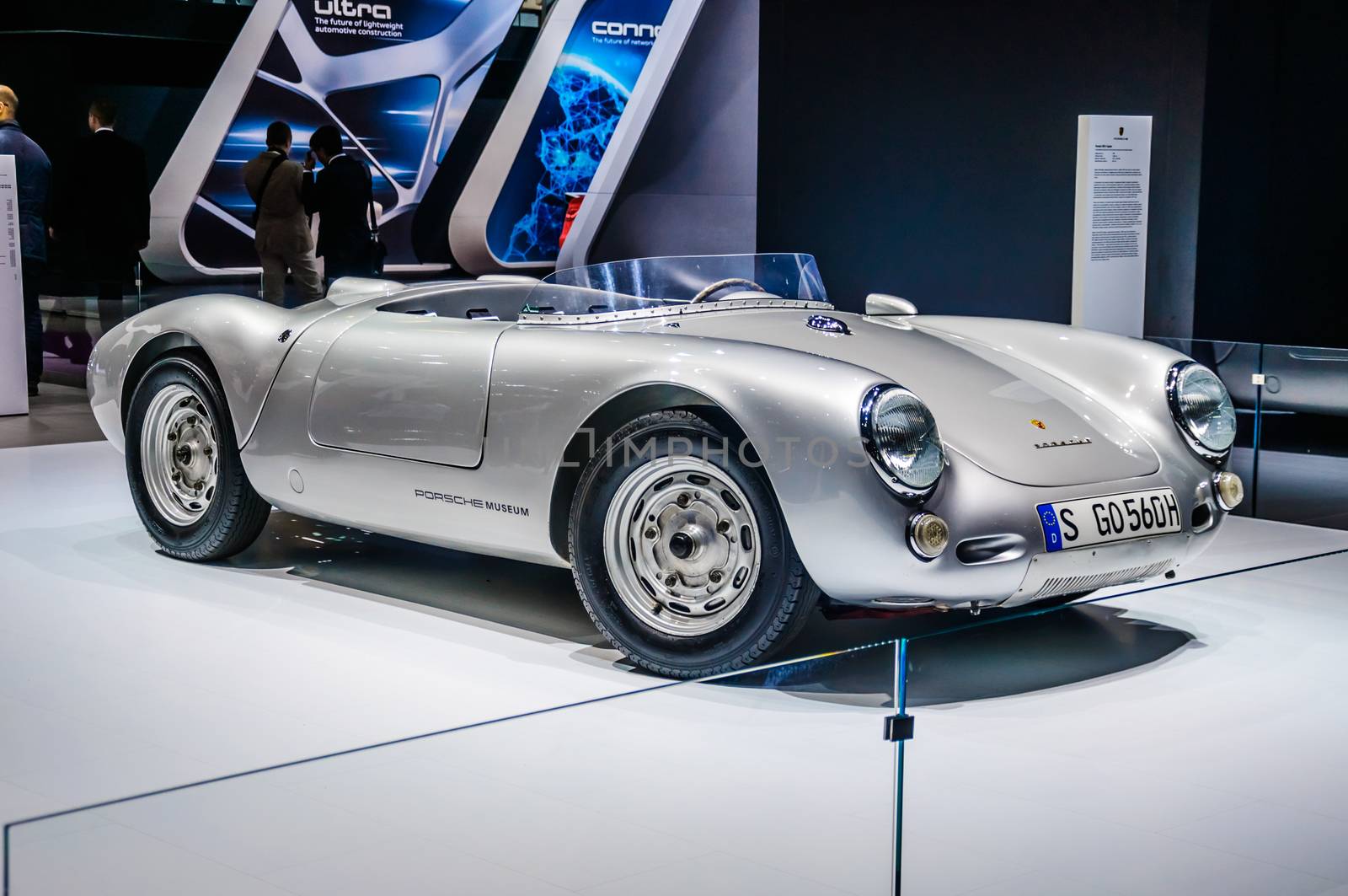 MOSCOW, RUSSIA - AUG 2012: PORSCHE SPYDER 550 presented as world premiere at the 16th MIAS (Moscow International Automobile Salon) on August 30, 2012 in Moscow, Russia