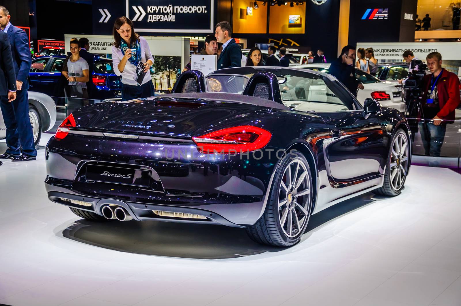 MOSCOW, RUSSIA - AUG 2012: PORSCHE BOXSTER S 981 presented as world premiere at the 16th MIAS (Moscow International Automobile Salon) on August 30, 2012 in Moscow, Russia