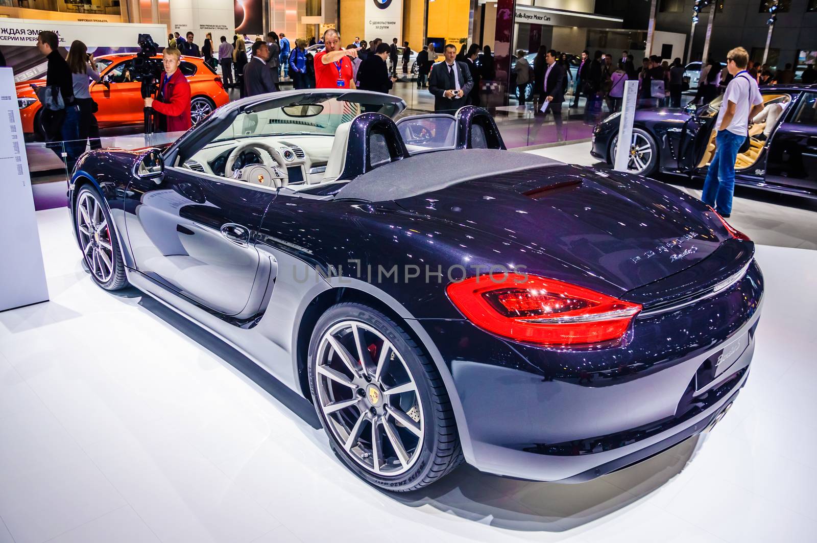 MOSCOW, RUSSIA - AUG 2012: PORSCHE BOXSTER S 981 presented as world premiere at the 16th MIAS (Moscow International Automobile Salon) on August 30, 2012 in Moscow, Russia