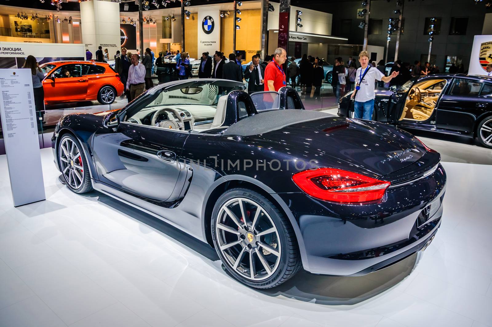 MOSCOW, RUSSIA - AUG 2012: PORSCHE BOXSTER S 981 presented as world premiere at the 16th MIAS (Moscow International Automobile Salon) on August 30, 2012 in Moscow, Russia