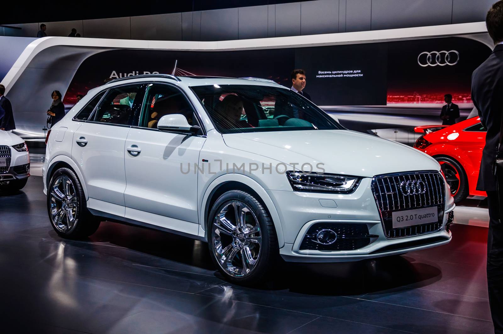 MOSCOW, RUSSIA - AUG 2012: AUDI Q3 2.0 T QUATTRO presented as world premiere at the 16th MIAS (Moscow International Automobile Salon) on August 30, 2012 in Moscow, Russia