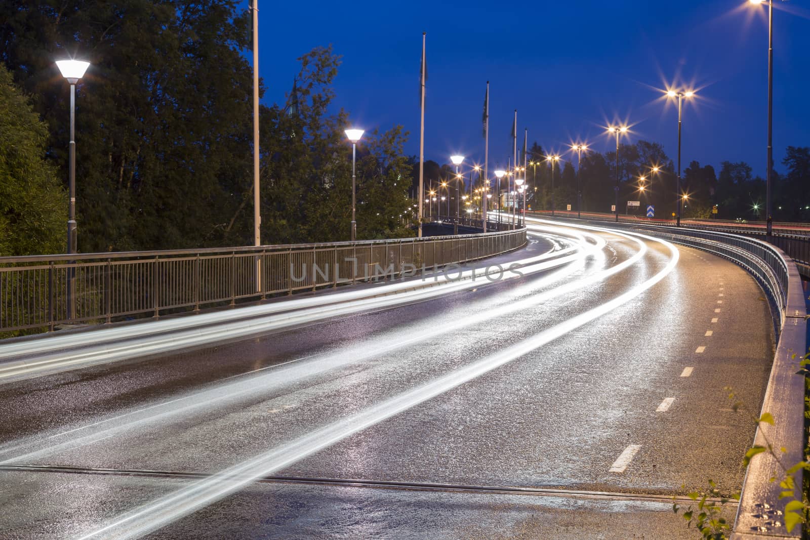 Light Trails on Bridge in Umeå, Sweden