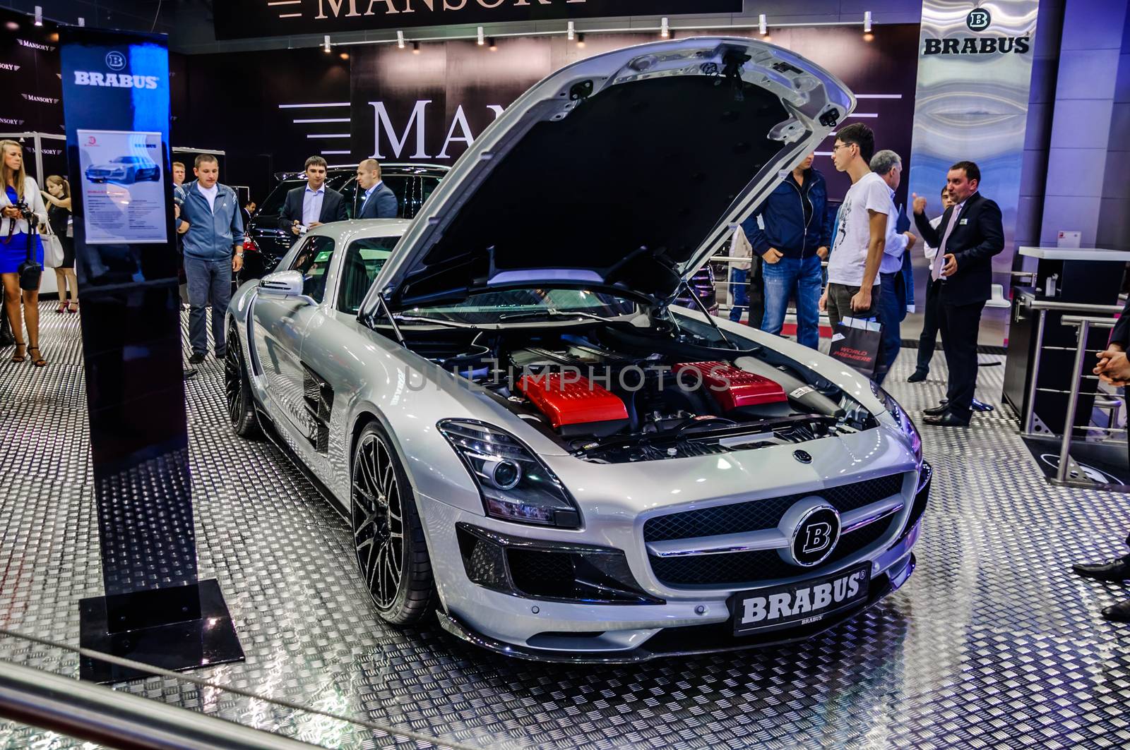 MOSCOW, RUSSIA - AUG 2012: MERCEDES-BENZ SLS AMG ROADSTER BRABUS presented as world premiere at the 16th MIAS (Moscow International Automobile Salon) on August 30, 2012 in Moscow, Russia