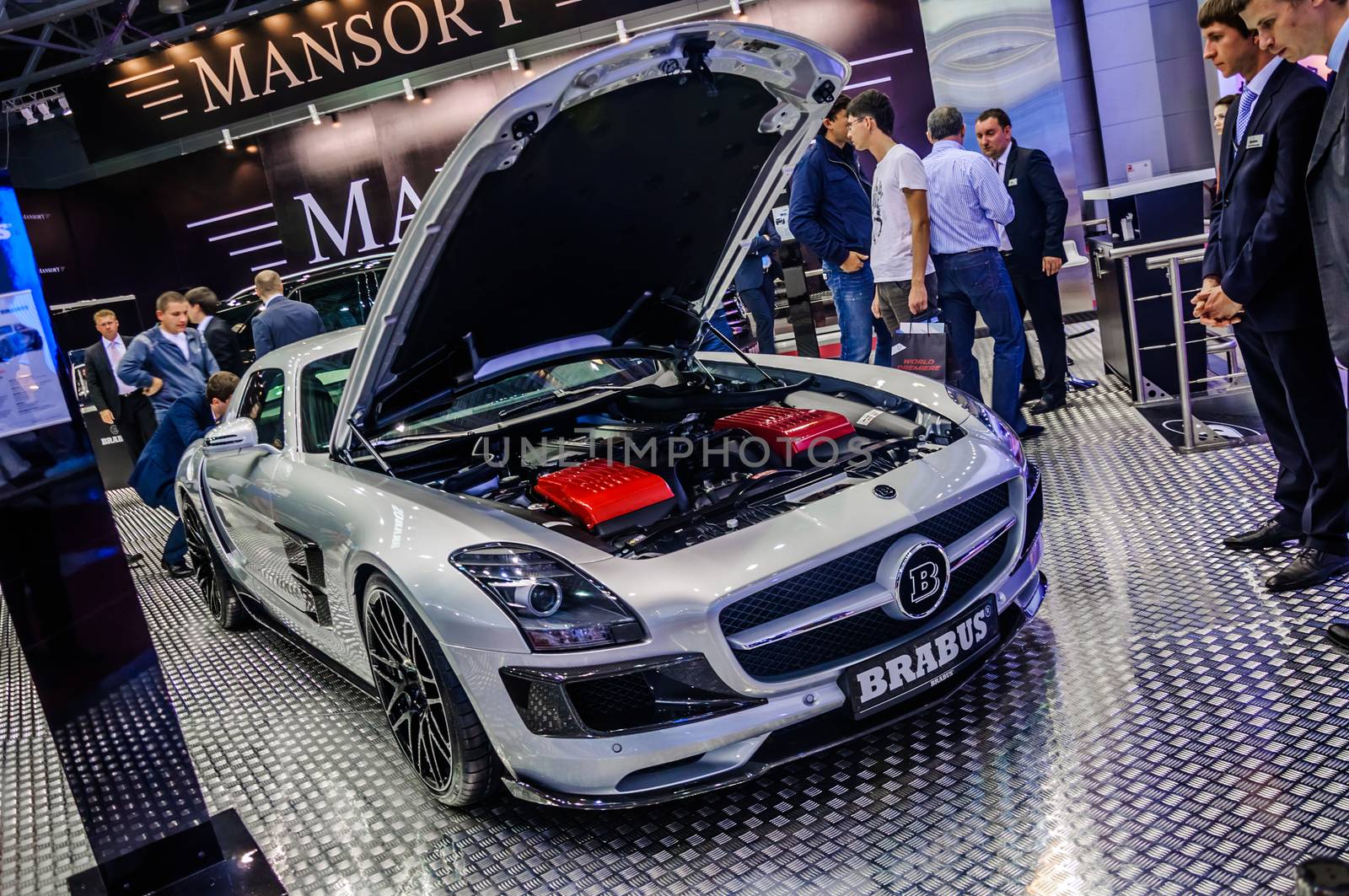 MOSCOW, RUSSIA - AUG 2012: MERCEDES-BENZ SLS AMG ROADSTER BRABUS presented as world premiere at the 16th MIAS (Moscow International Automobile Salon) on August 30, 2012 in Moscow, Russia