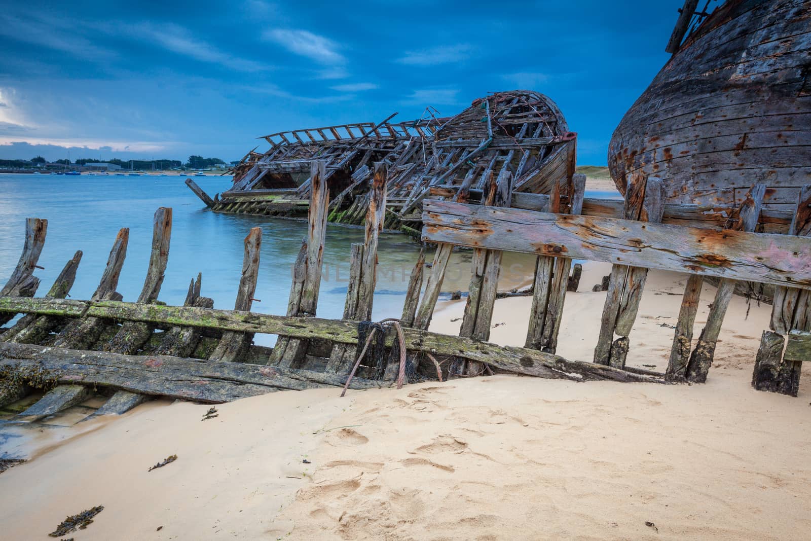 Shipwreck cemetery at the river Etel in Brittany