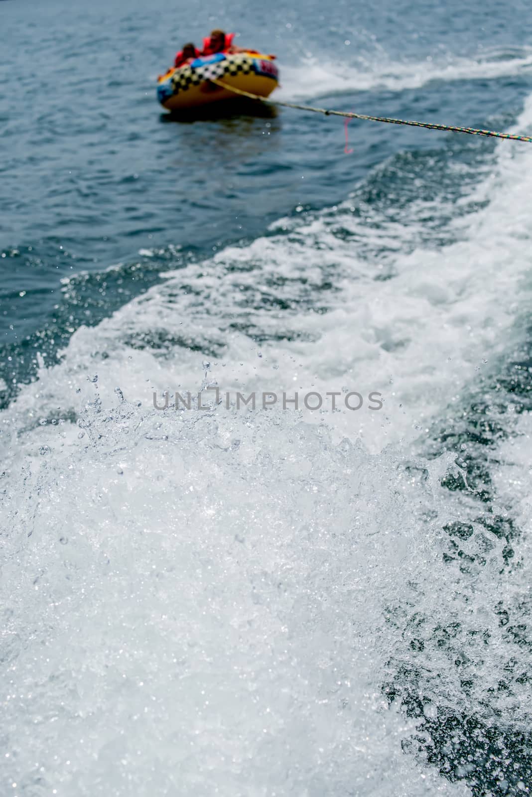 water tubing on a lake