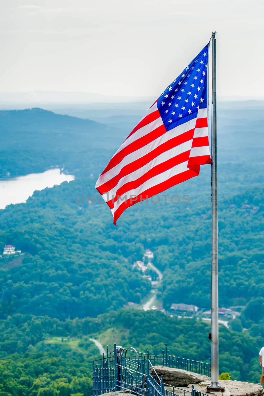 chimney rock and american flag