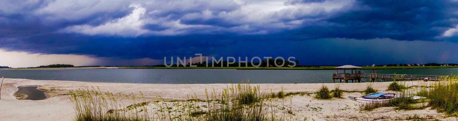 tybee island beach scenes during rain and thunder storm