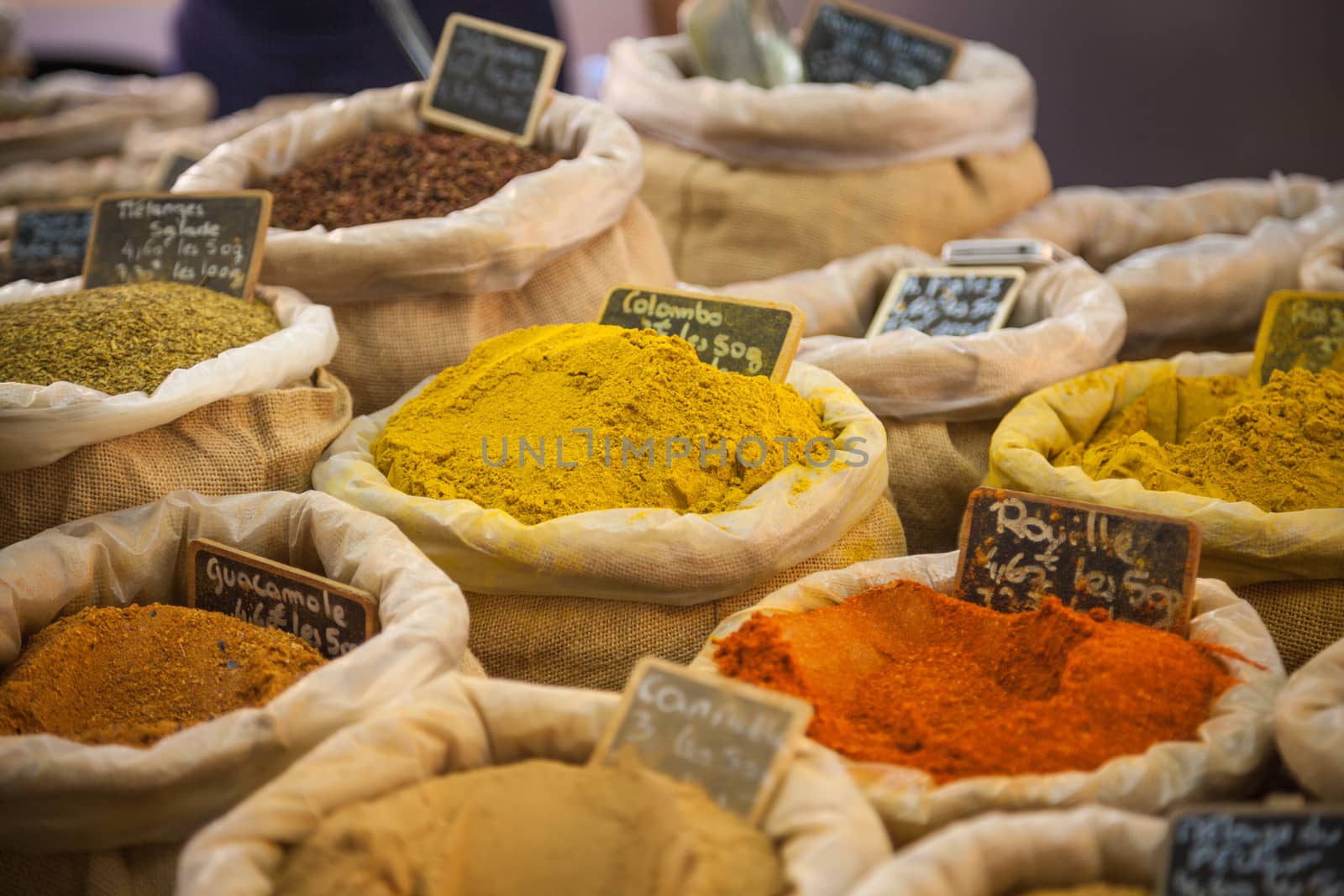 Spices on a market in Provence, France