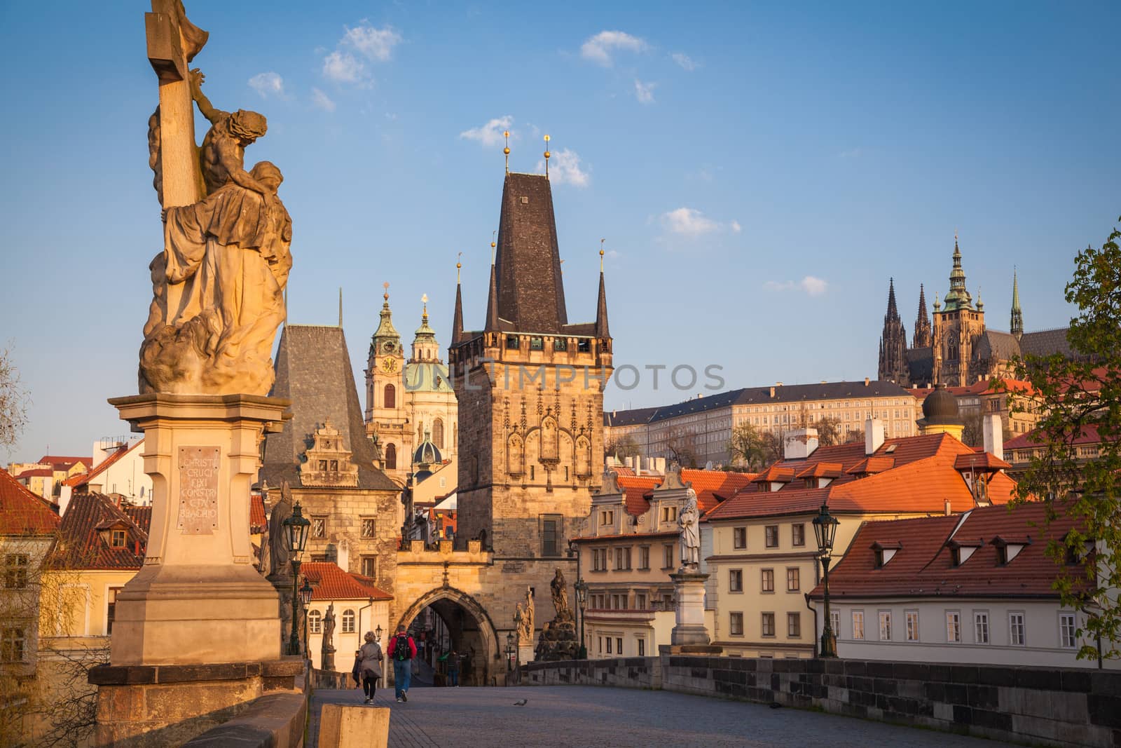 The western tower of the Charles Bridge with view to Prague Castle