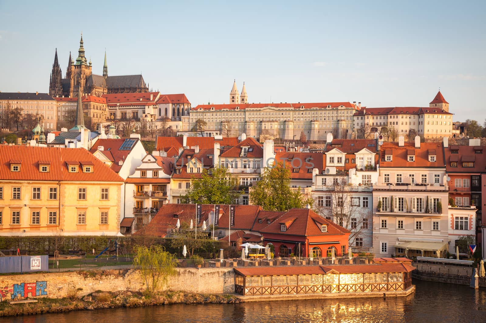 View over the Vltava river to Prague Castle