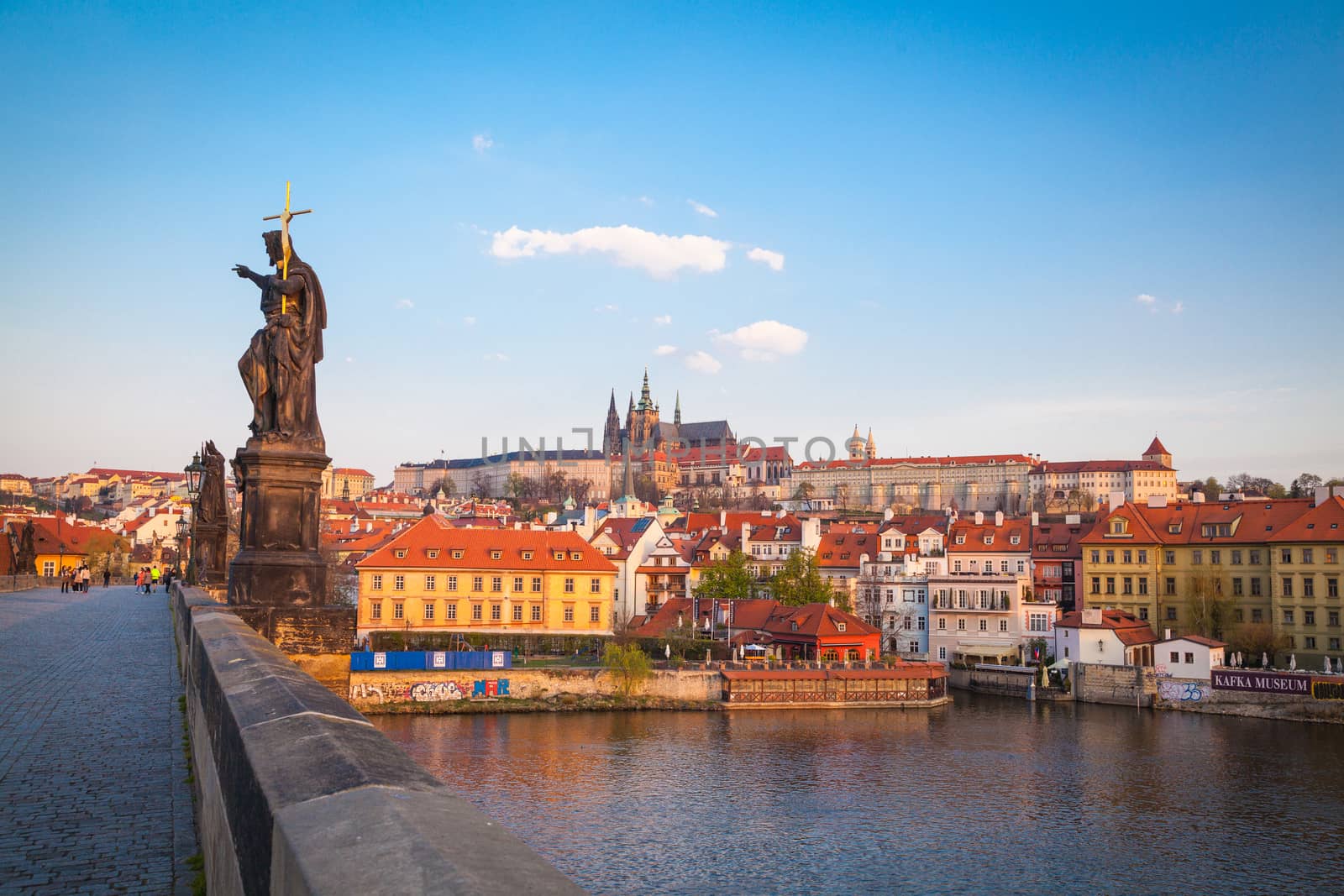 View over the Vltava river with Charles Bridge and Prague Castle