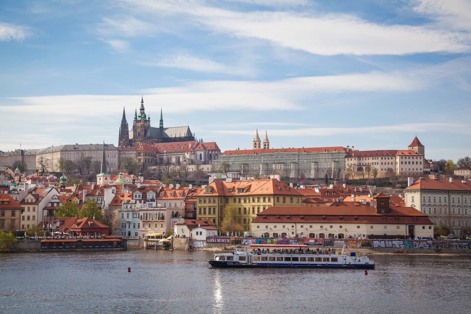 View over the Vltava river to Prague Castle