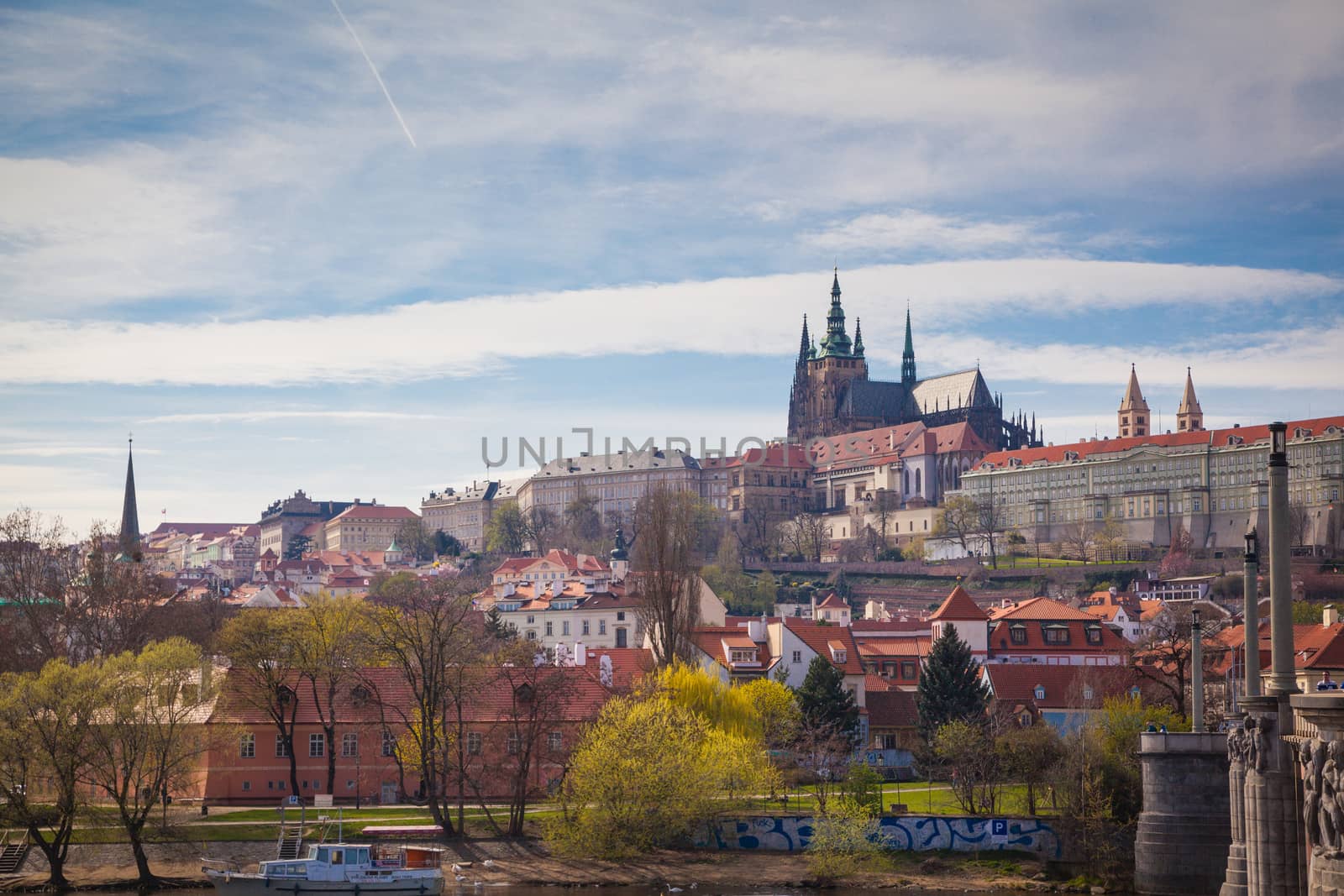 View over the Vltava river to Prague Castle