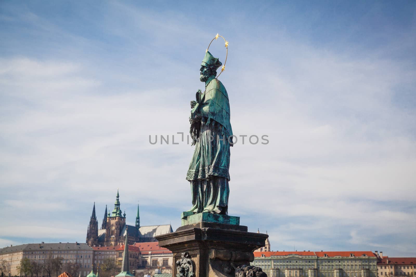 Charles Statue at Charles Bridge with Prague Castle