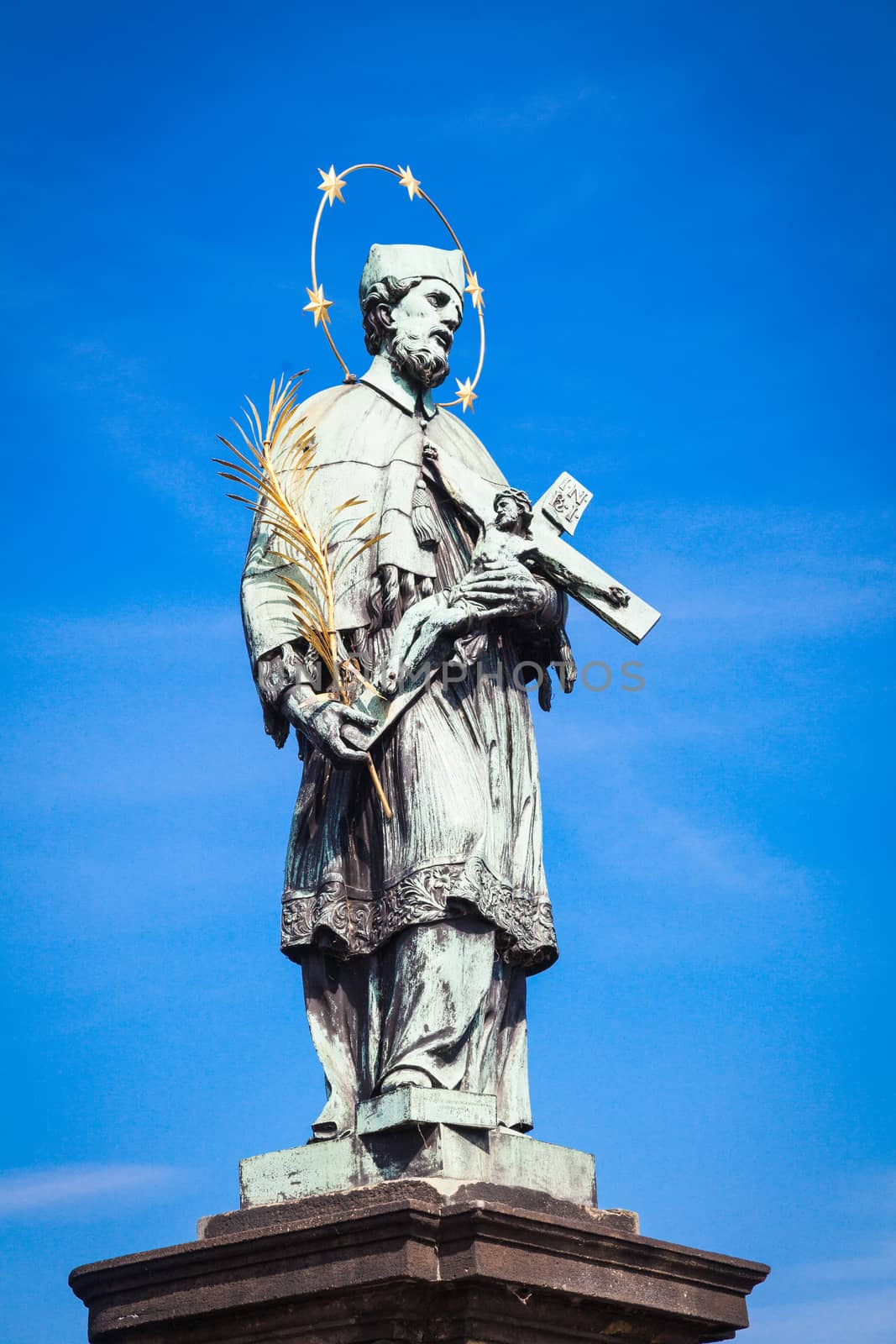 Charles Statue at Charles Bridge with Prague Castle