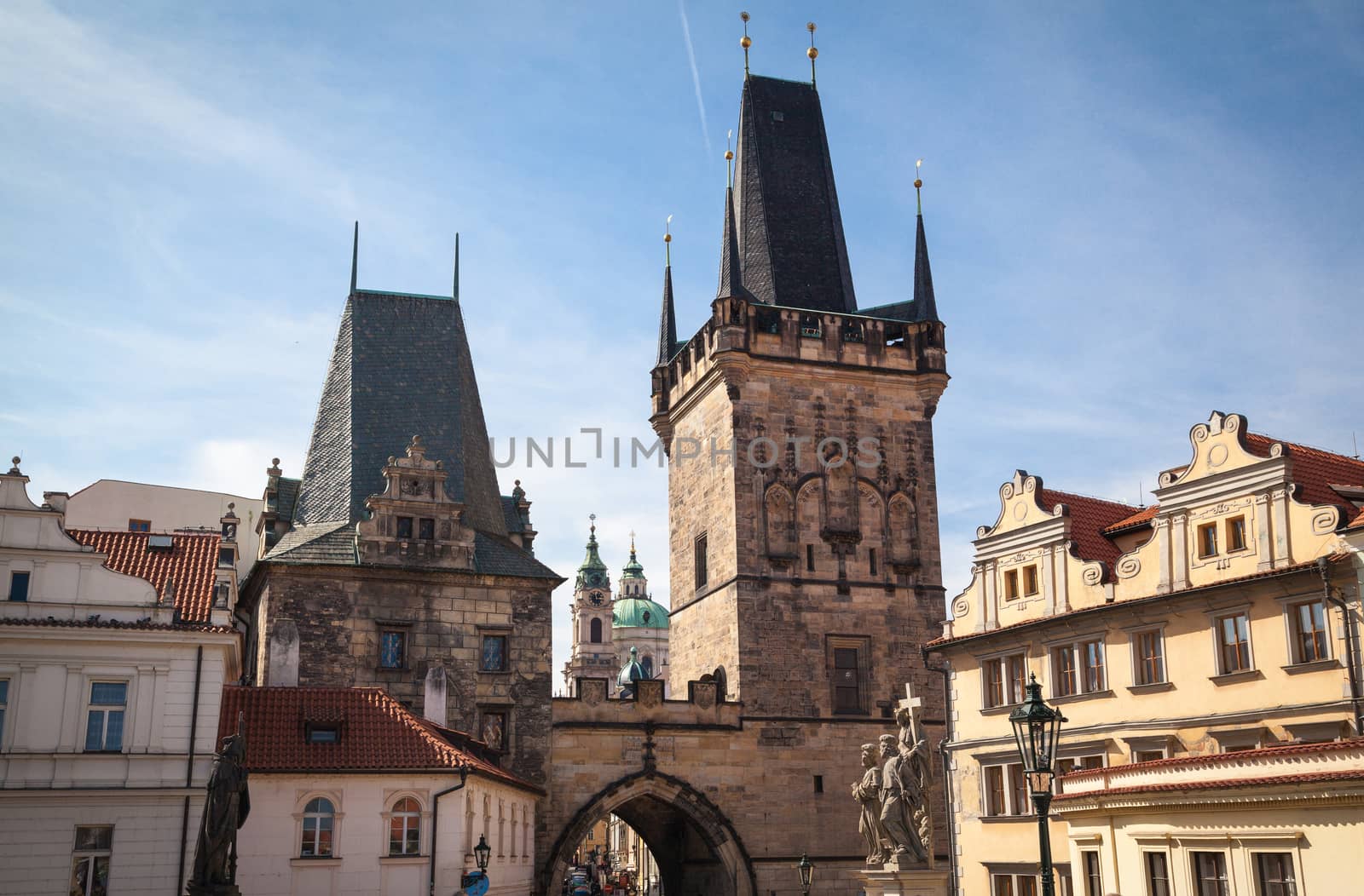 The western tower of the Charles Bridge with view to Prague Castle