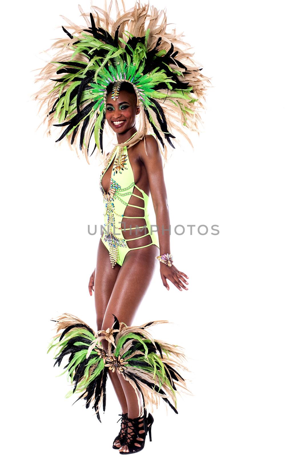 Full length of woman wearing samba costume
