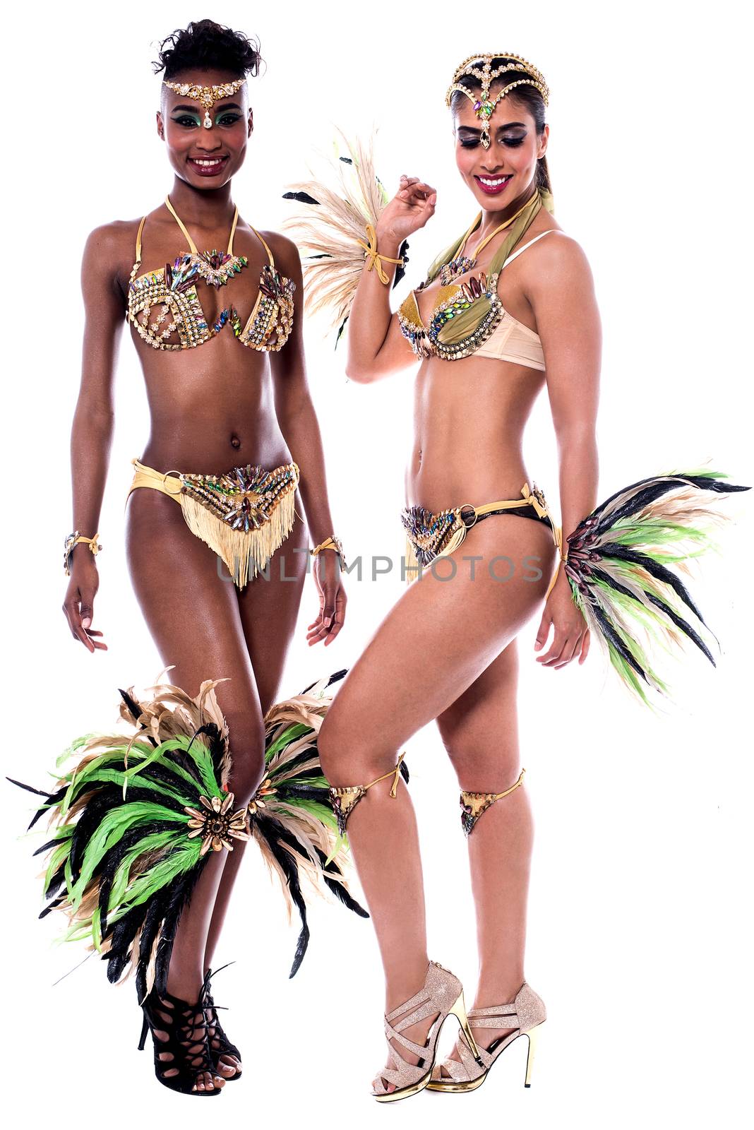 Smiling beautiful women in carnival costume