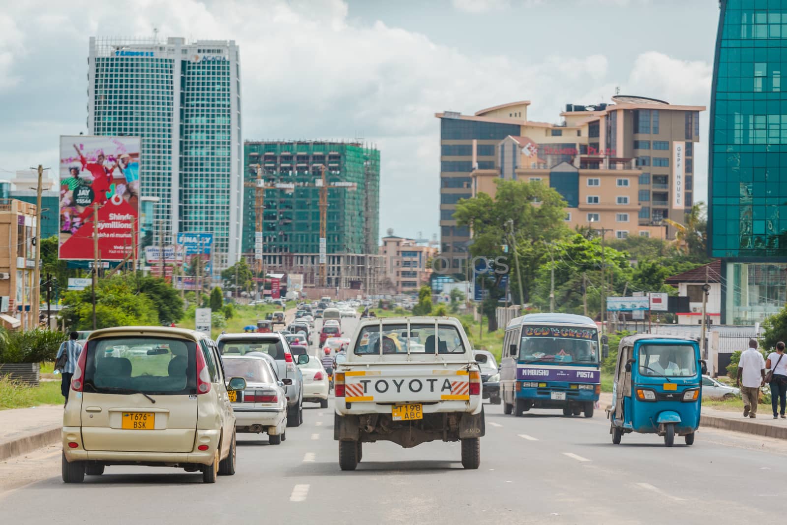Dar Es Salaam: April 22: Traffic slows down travellers on the busy streets of Downtown Dar Es Salaam on April 22, 2015 in Dar Es Salaam, Tanzania