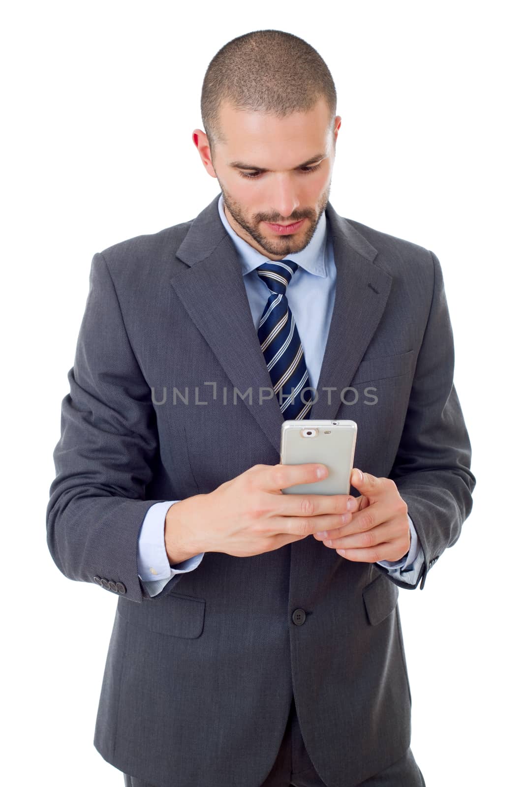 young business man on the phone, isolated