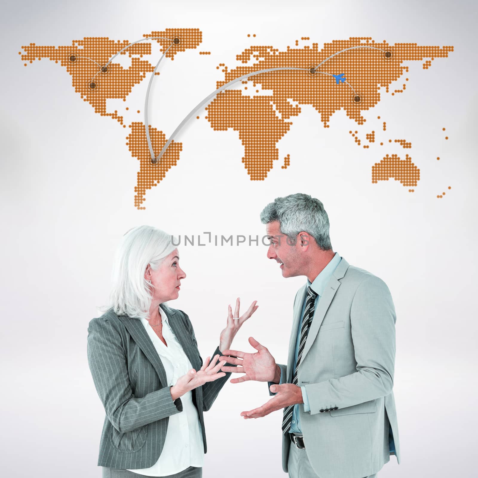Composite image of businesswoman angry against her colleague arguing by Wavebreakmedia