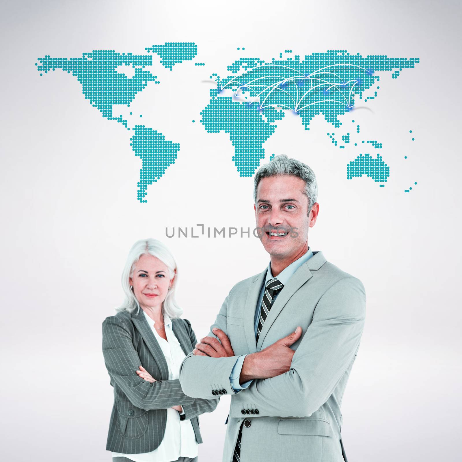 Composite image of  smiling businesswoman and man with arms crossed by Wavebreakmedia