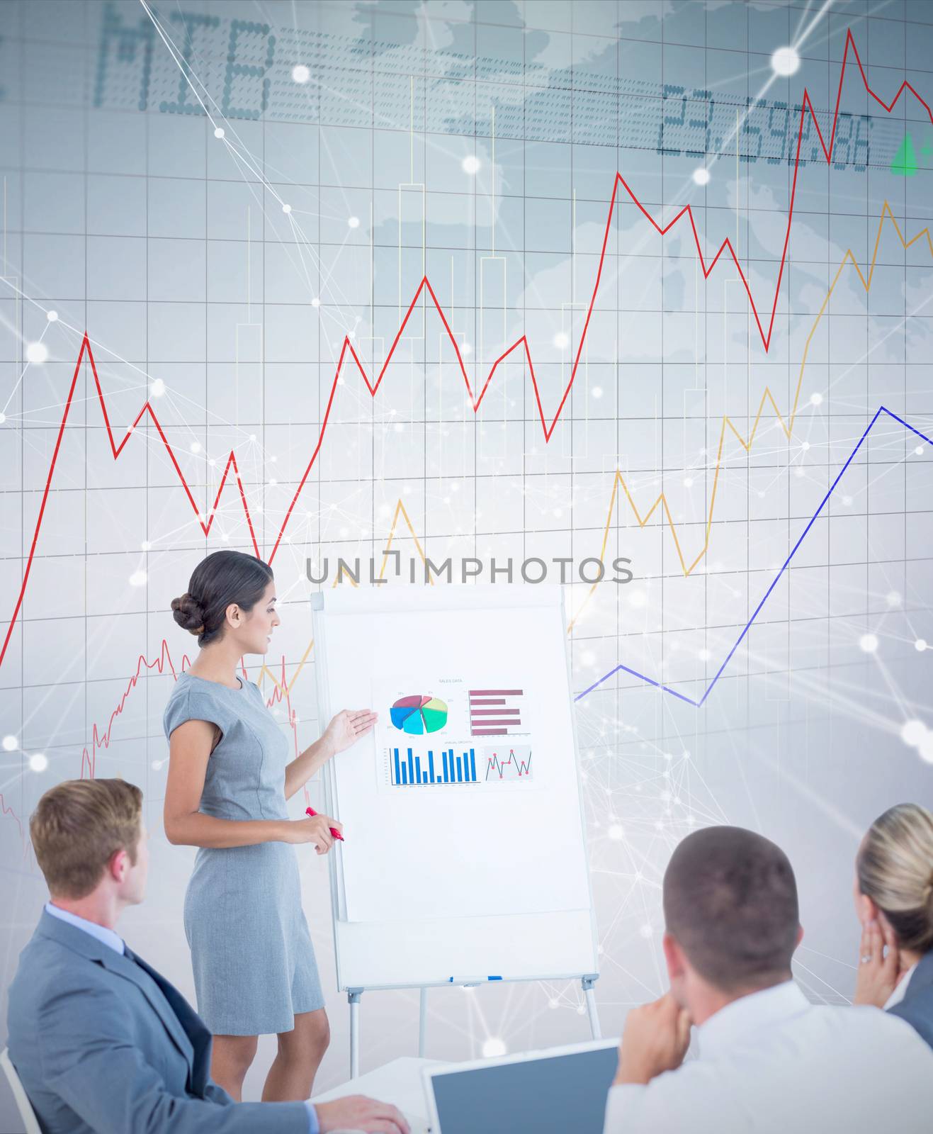 Composite image of manager presenting statistics to her colleagues by Wavebreakmedia