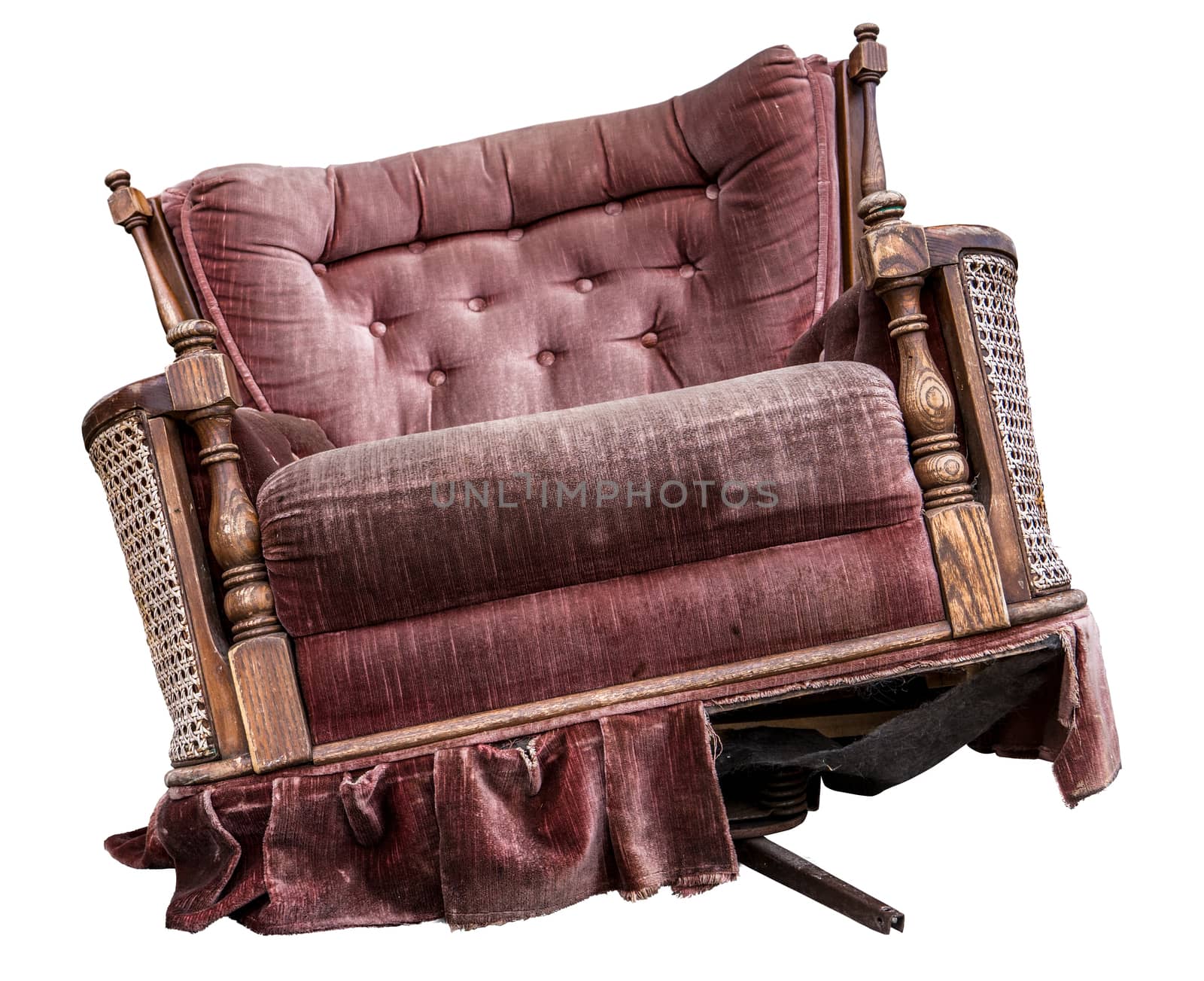 An Isolated Old Damaged Vintage Purple Armchair