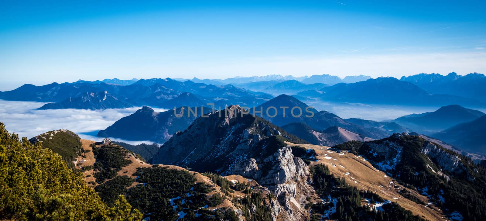 View from Wendelstein mountain into the Bavarian and Austrian Alps
