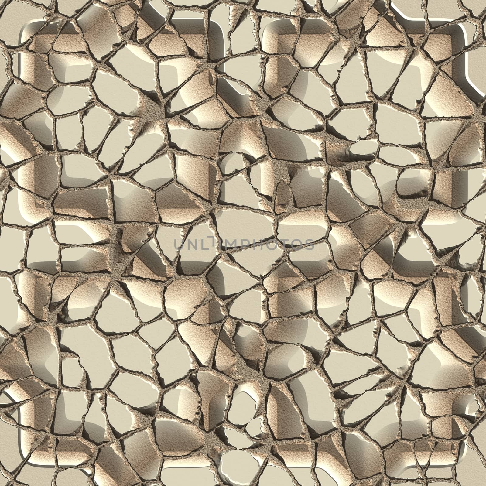 Cracked stone pavement seamless tileable decorative background pattern.