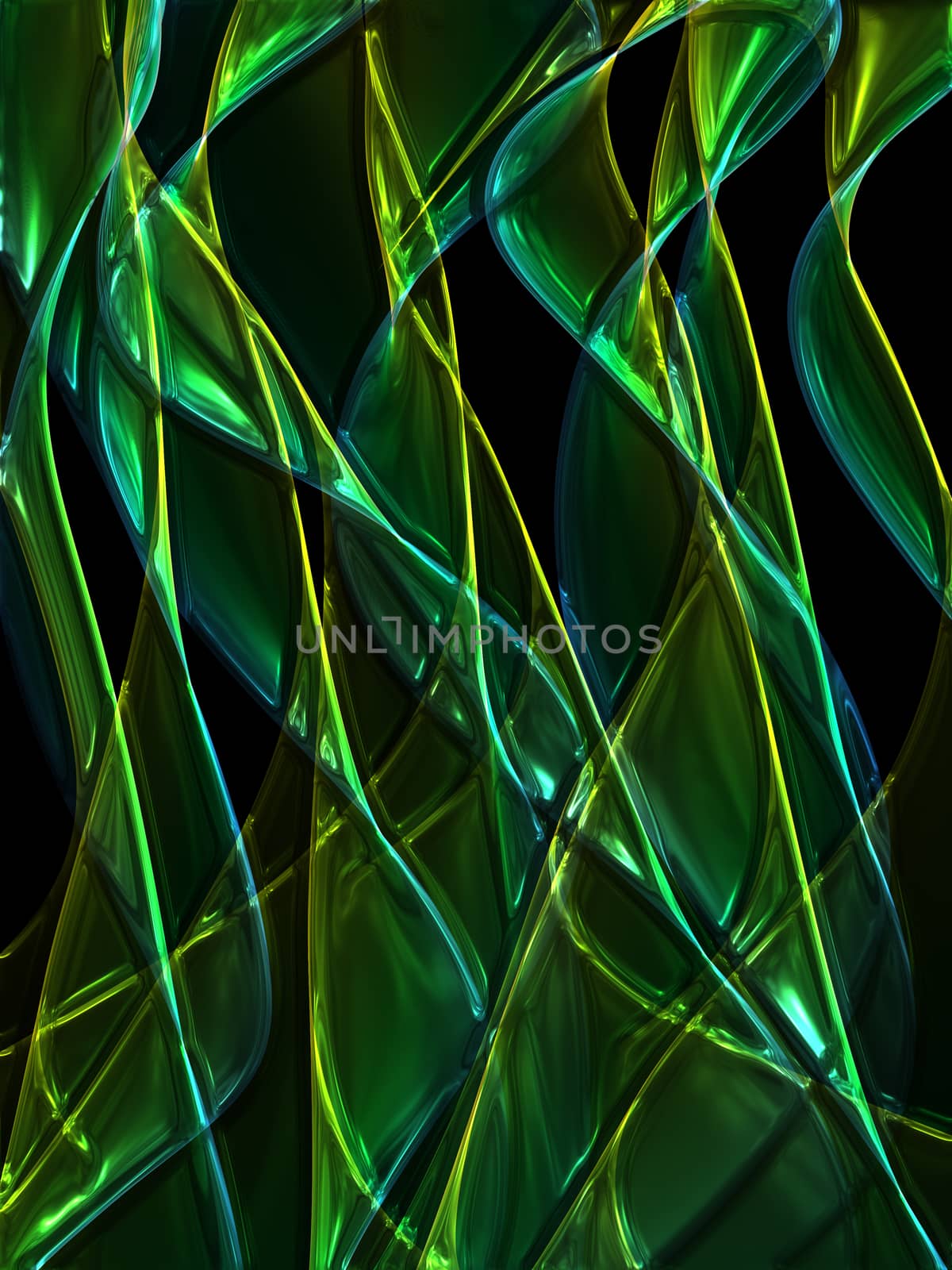 Intertwined wavy green glass design background.