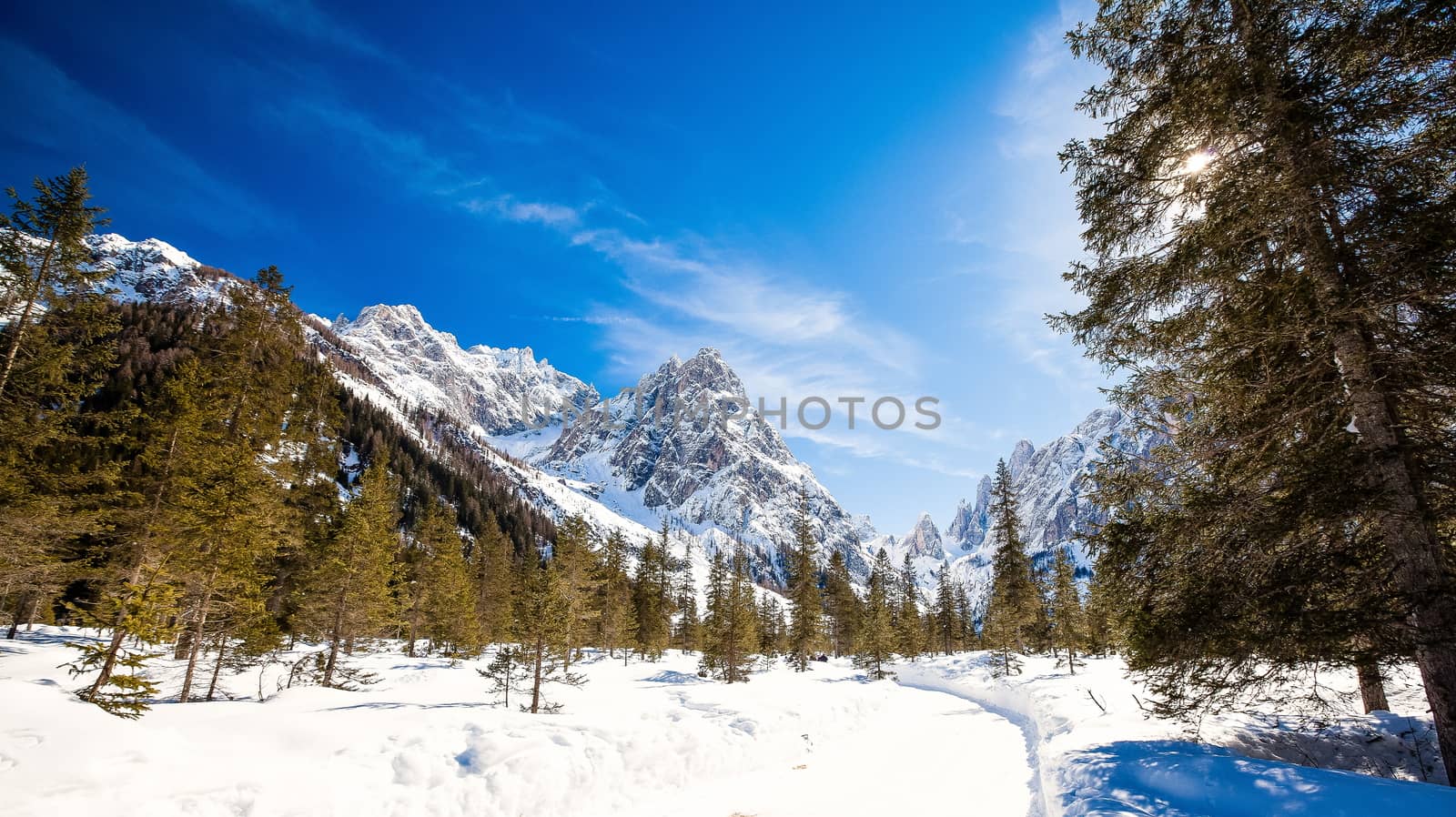 Winter landscape in South Tyrol with a lot of snow