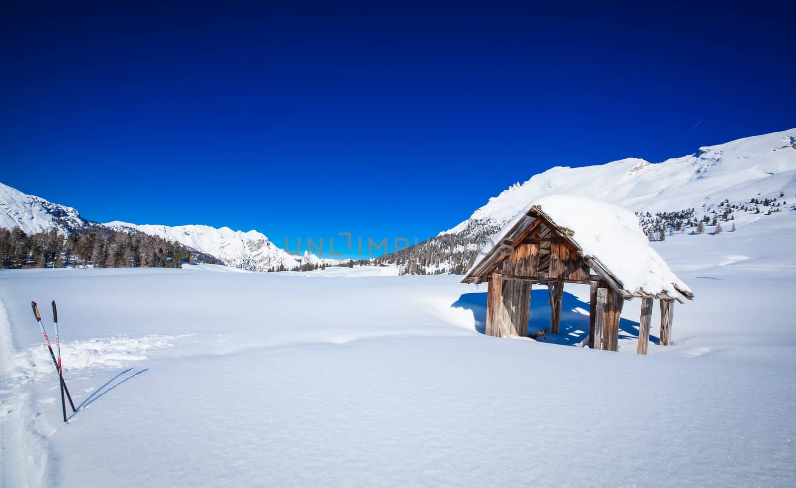 Winter landscape in South Tyrol with a lot of snow