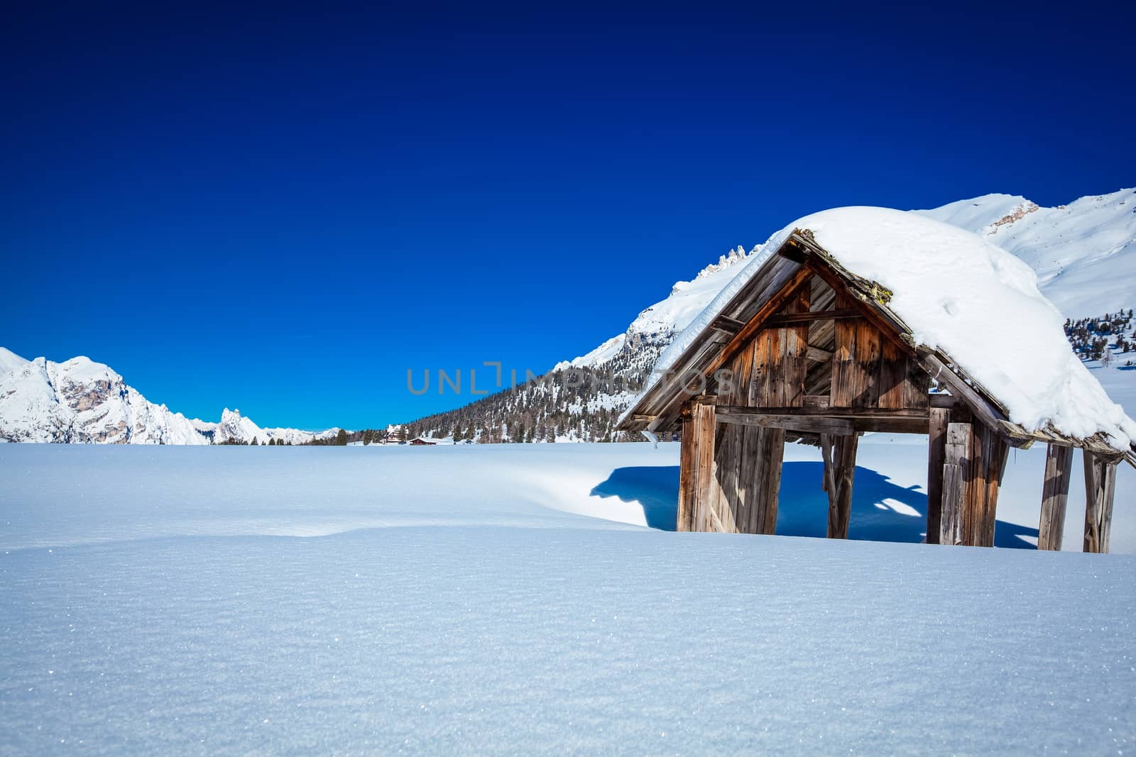 Winter landscape in South Tyrol with a lot of snow