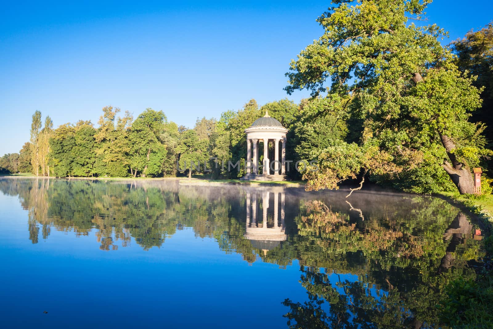 Pavillon on a lake in park of Nymphenburg palace